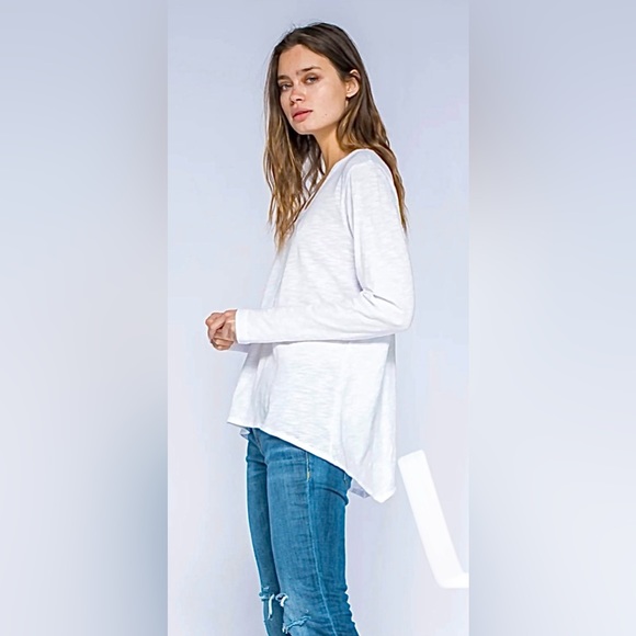 WILT “Shrunken Boyfriend Tee”- White & V Neck w/ Long Sleeves🤍 (Small) *NWOT🎁* - Picture 3 of 13